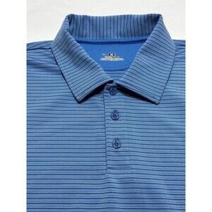 Under Armour Heatgear Polo Golf Shirt Mens Size Large Blue Striped Casual